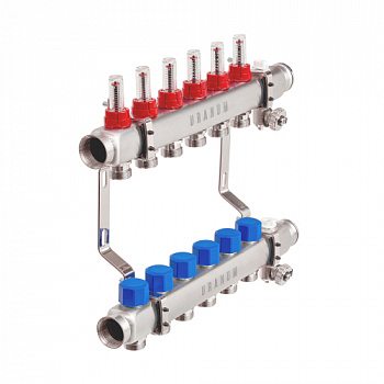 Коллектор отопительного контура URANUM из нержавеющей стали, с расходомерами