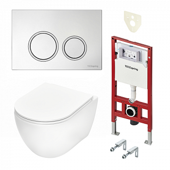 TECE K401101WCR Инсталляция TECEspring в комплекте с хромированной пластиковой панелью (кнопкой) смыва TECEspring R и унитазом TECEspring R