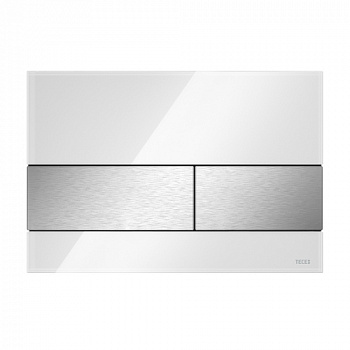 ТЕСЕ 9240801 Стеклянная панель (кнопка) смыва для унитаза TECEsquare, стекло белое, клавиши нержавеющая сталь сатин, покрытие против отпечатков пальцев