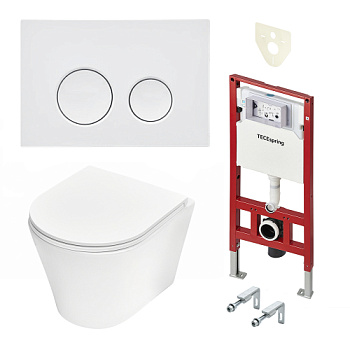 TECE K401110WCK Инсталляция TECEspring в комплекте с белой глянцевой пластиковой панелью (кнопкой) смыва TECEspring LT и компакт-унитазом TECEspring K