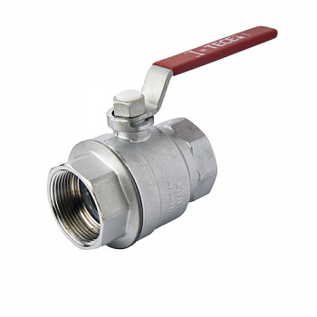 Кран шаровой полнопроходной. Резьба внутренняя/внутренняя, хромированный, ручка - рычаг красный.