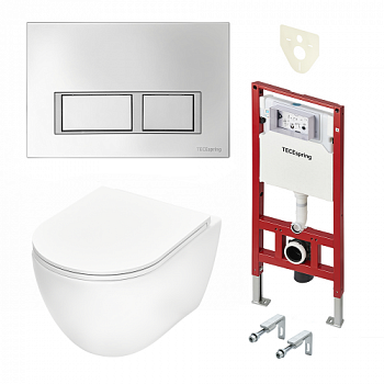 TECE K401201WCR Инсталляция TECEspring в комплекте с хромированной пластиковой панелью (кнопкой) смыва TECEspring V и унитазом TECEspring R