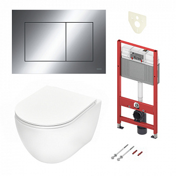 TECE 9400412WCP Инсталляция TECEbase 2.0 в комплекте с пластиковой хромированной панелью (кнопкой) смыва TECEnow и унитазом TECEspring R