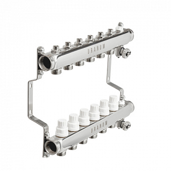 Коллектор для системы отопления URANUM из нержавеющей стали с клапанами для термоэлектрических приводов