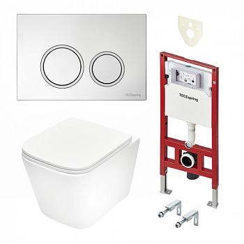 TECE K401101WCS Инсталляция TECEspring в комплекте с хромированной пластиковой панелью (кнопкой) смыва TECEspring R и унитазом TECEspring S