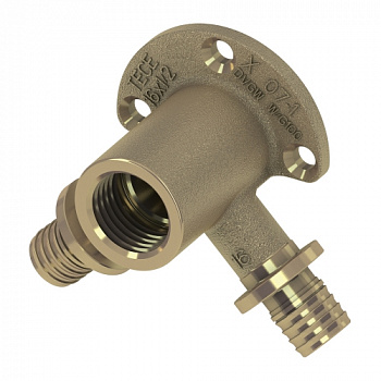 ТЕСЕ 768501 Тройник угловой с настенным креплением TECEflex, латунь